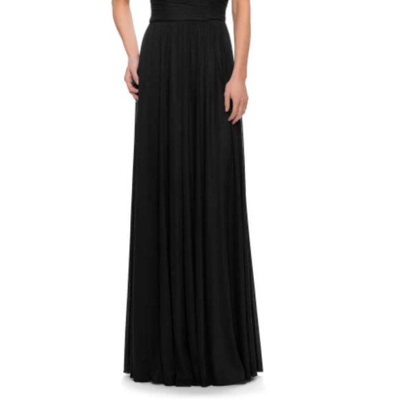 LA FEMME FLORAL EMBELLISHED SHEER SHORT SLEEVE BLACK GOWN sz 16 - Picture 3 of 5